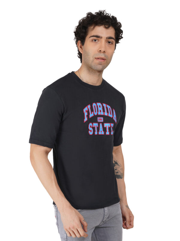 Round Neck Drop Shoulder Black t-Shirt - Image 4