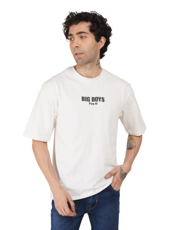 Round Neck Drop Shoulder White t-Shirt