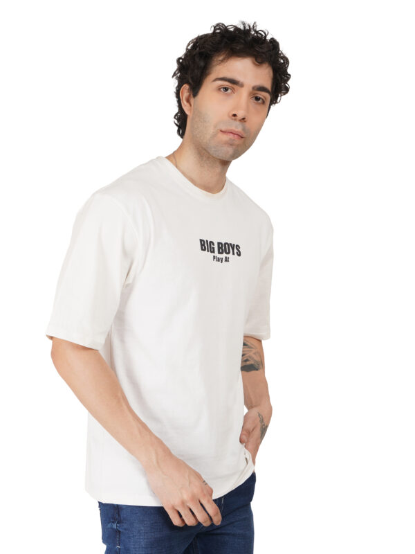 Round Neck Drop Shoulder White t-Shirt - Image 3
