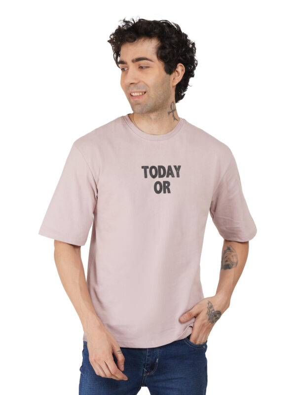 Round Neck Drop Shoulder Sea Pink t-Shirt (today or never)